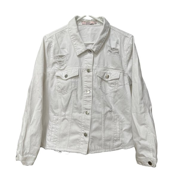 JustFab Jackets & Blazers - JustFab White distressed Jean Jacket with frayed trim women's size XXL